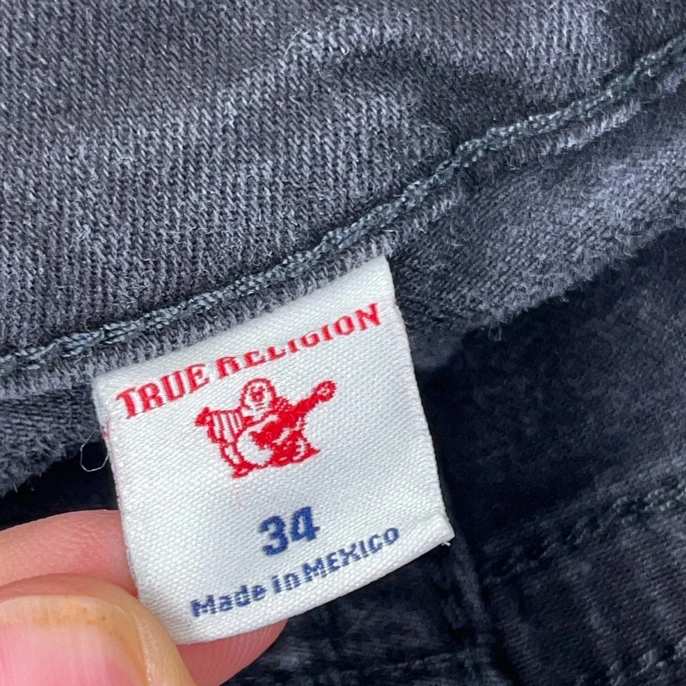 True Religion Jeans Men 34X32 Black Denim Geno Relaxed Slim Fit Black Wash Adult
